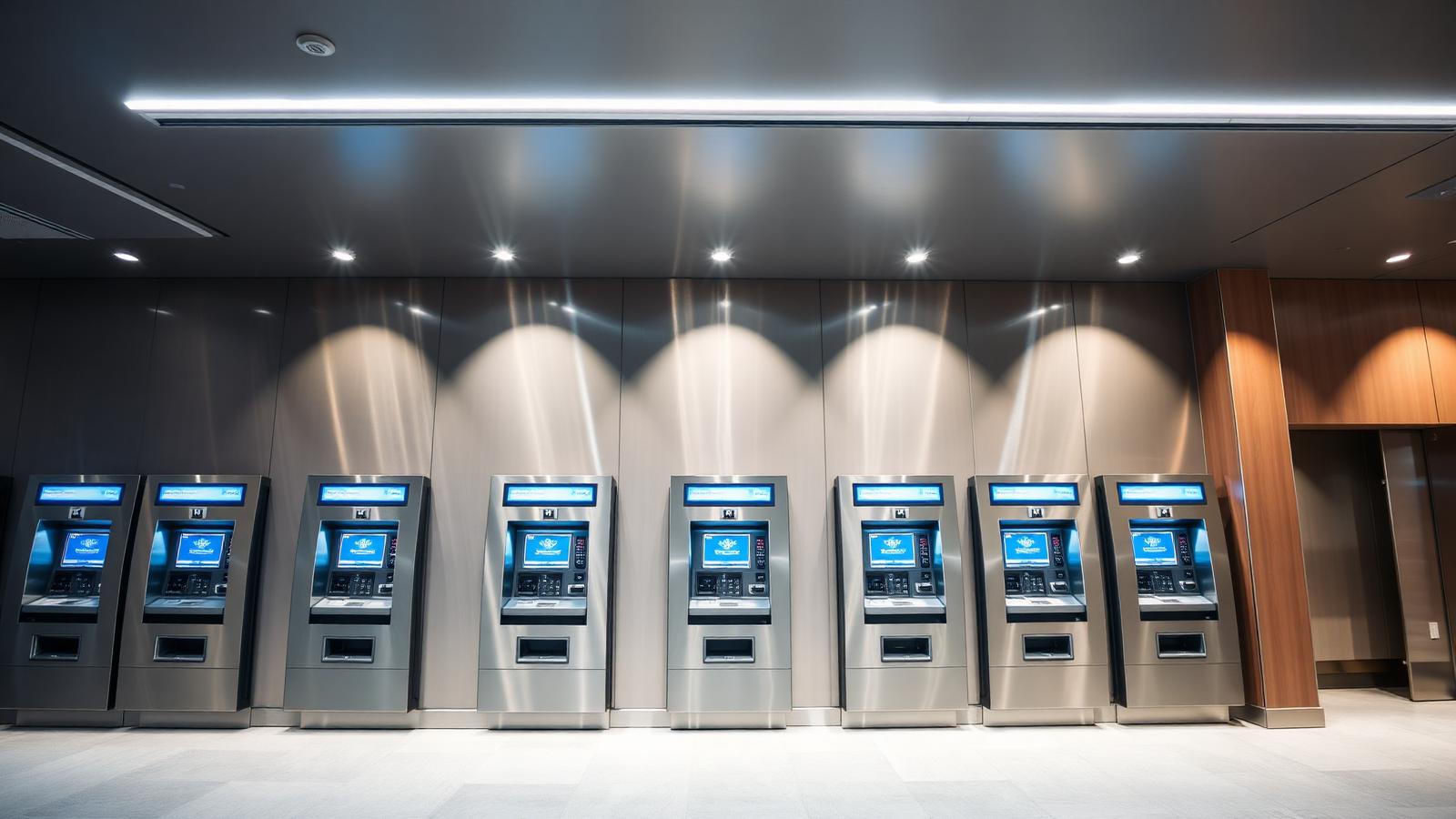 Bank ATM self-service zone with anti-glare downlights and even 4000K white light