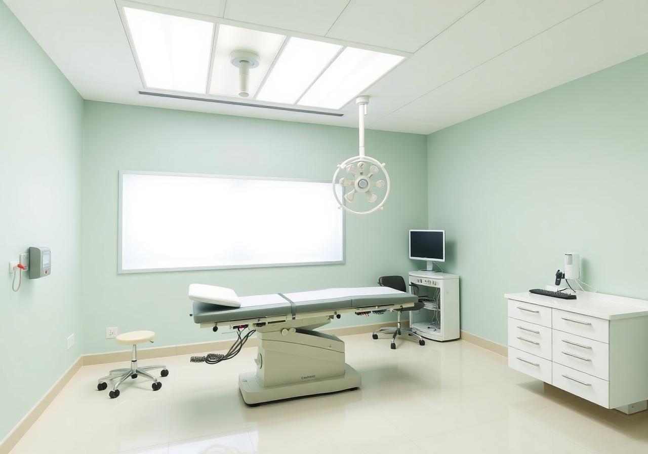 Hospital consultation exam room with tunable white 3000-5000K LED panel and 95+ CRI for skin tone assessment